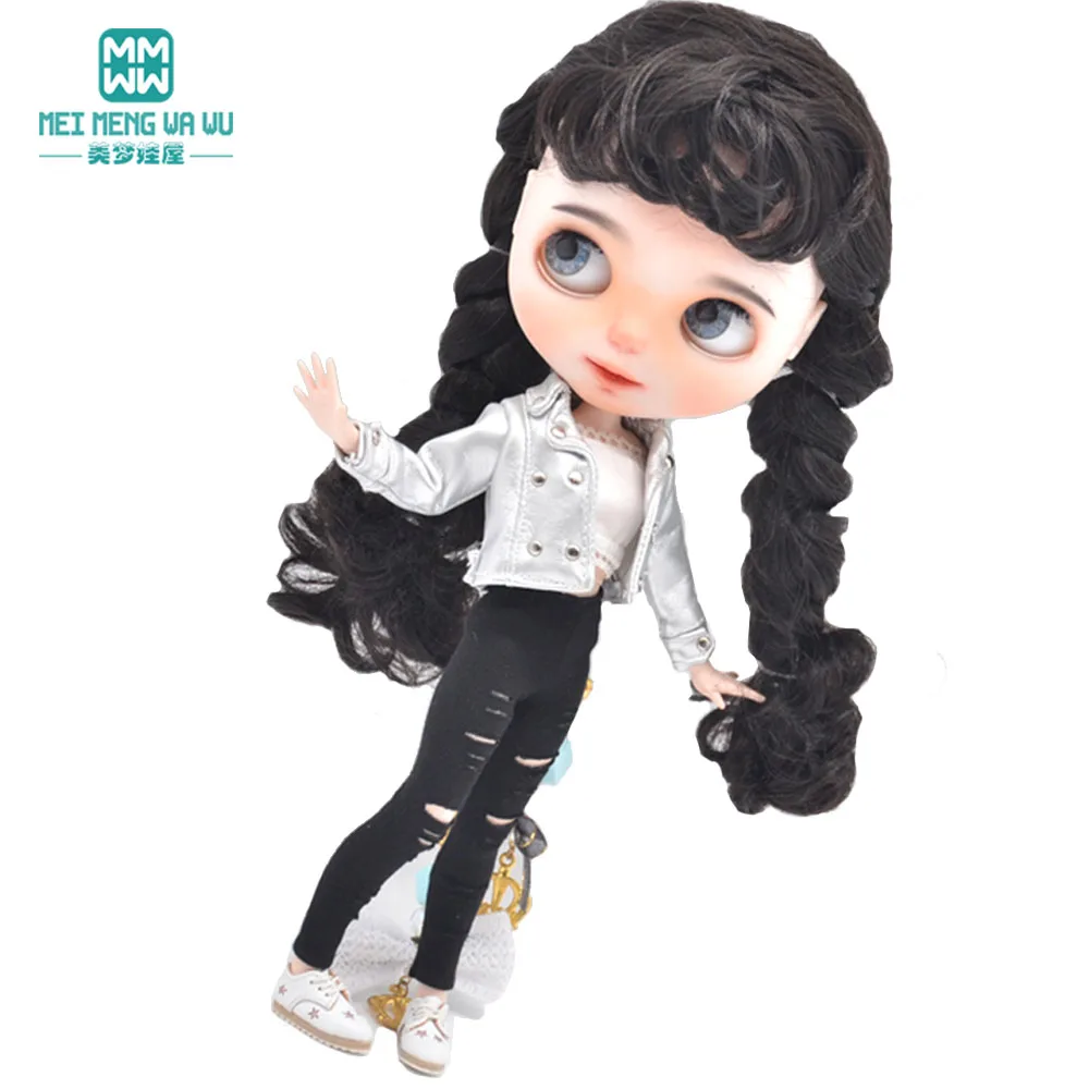 Fashion red leather jacket for 28-30cm Blyth doll clothes accessories girl gift Toy