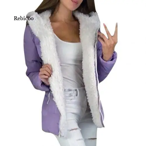 

Women Coats Solid Color Zipper Hooded Jacket Thickened Warm Cotton Coat All Match Jackets Autumn Winter New