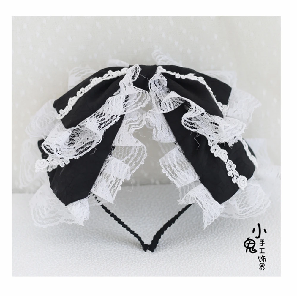 Bandeau Lolita en dentelle, gros nœud, rouge, noir, Kawaii, Anime KC, demoiselle, Cosplay, accessoires pour cheveux