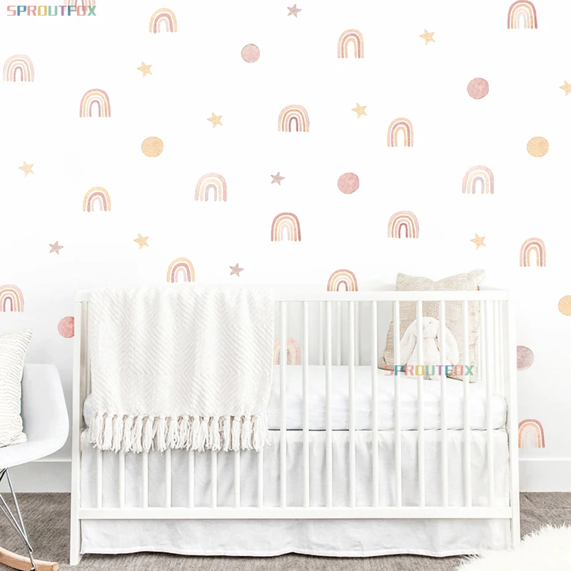 Cartoon Boho Rainbow Wall Sticker for Baby Room Children Room Cute Polka Dot Stars Nursery Stickers Home Decoration