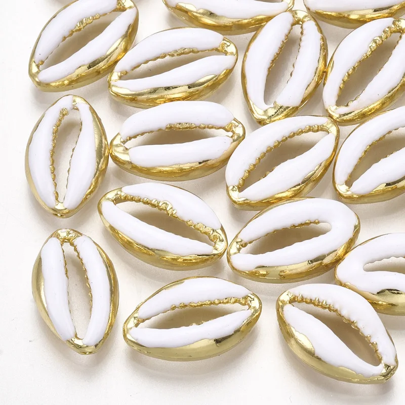 100pcs Alloy Enamel Cowrie Shell Beads 16.5x10x4.5mm, Hole: 1.2mm Light Gold Color Bead for jewelry making F60