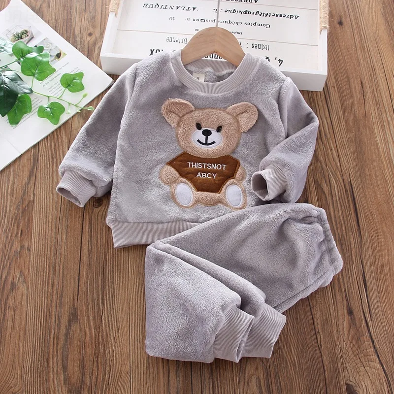 Baby Boy Clothes Set Autumn Winter Pure Cotton Thick Warm Hooded Sweatshirt Pants Vest Cartoon Bear Toddler Kids Girl Clothing