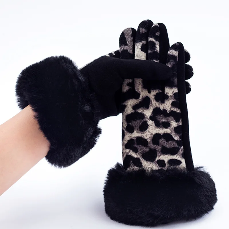 Moda leopardo pitone modello peluche spessa dito pieno Touch Screen guanti da guida inverno donna equitazione all\'aperto guanto caldo D69