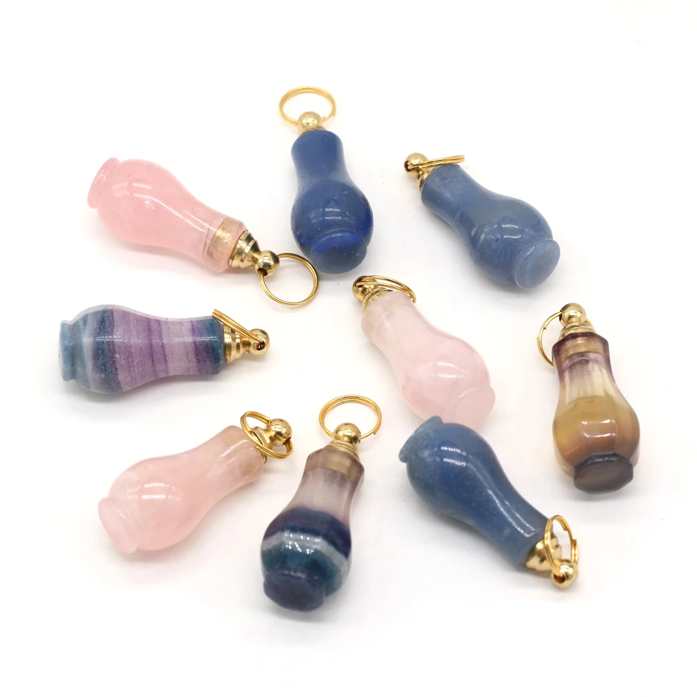 

Hot Sale Natural Stone Perfume Bottle Pendant Blue Aventurine/Rose Quarz/Fluorite For Jewelry Making DIY Necklace Accessory