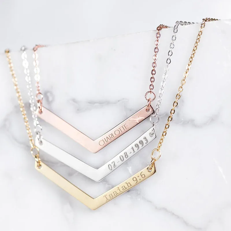 Custom Personalized Initial V Necklaces For Women Fashion Jewelry Stainless Steel Collar Hombre Necklace Accesorios Para Mujer