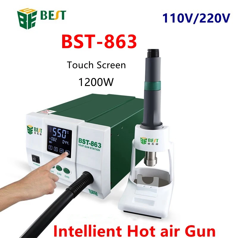 Heat Gun Desoldering Station BST-863 Lead-Free Hot Air Gun LCD Touch Screen Constant Temperature SMD Rework Station Welding Tool