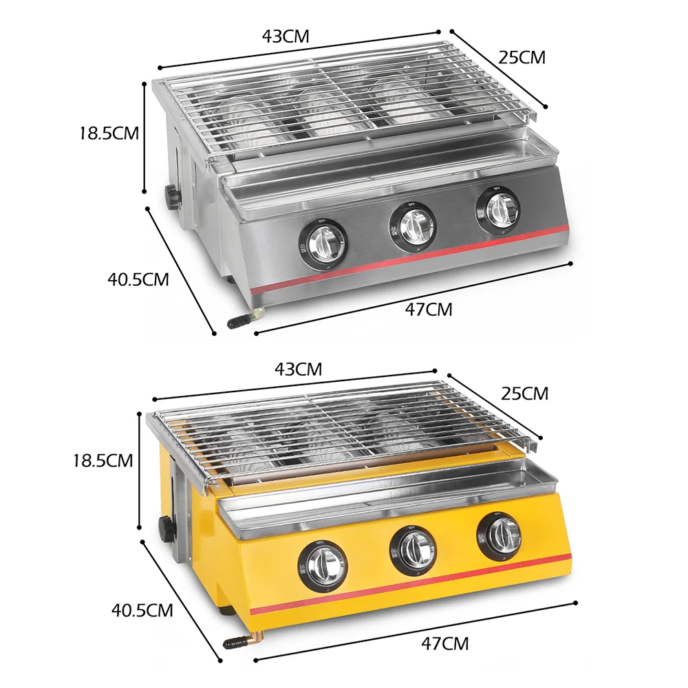 Gaz 3 palniki Grill bezdymny piec do grilla LPG stal nierdzewna lub szklane pokrywy Outdoor Camping piknik Barbacoa Tools