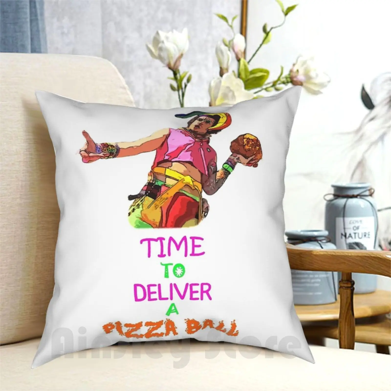 Time To Deliver A Pizza Ball Pillow Case Printed Home Soft Throw Pillow Pop Comedy Comic Fun Funny Ironic Joke Absurd