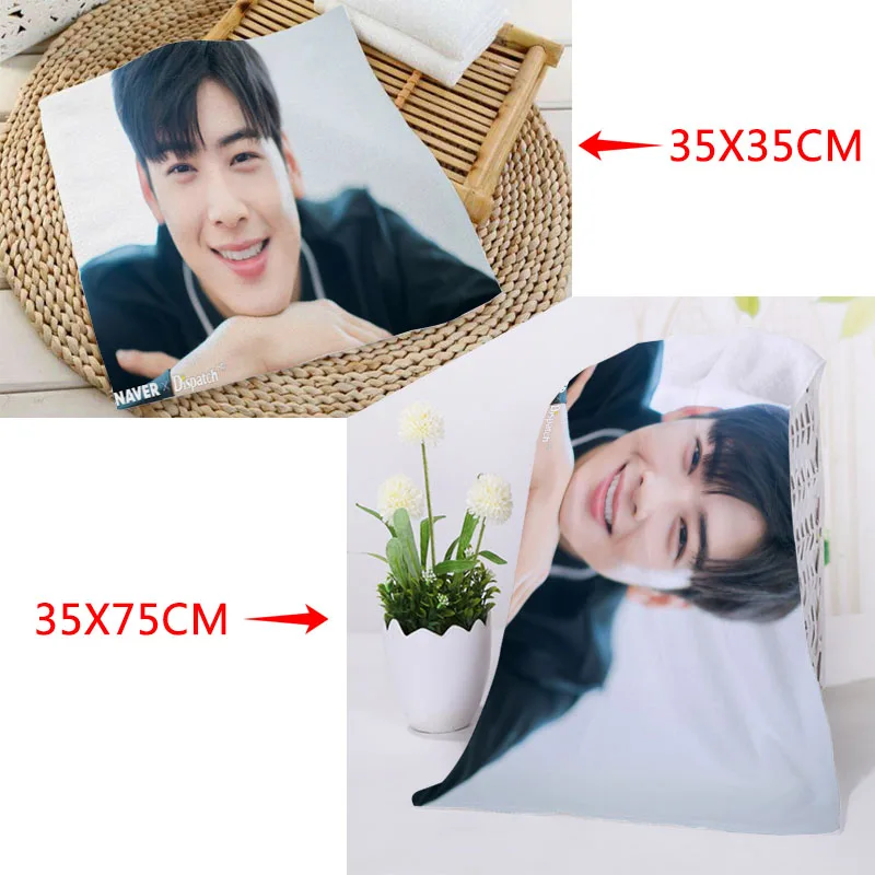 

New Cha EunWoo Towels Size 35x35cm 35x75cm Square rectangle Towels Printing Cotton Face Towel Fabric Custom logo