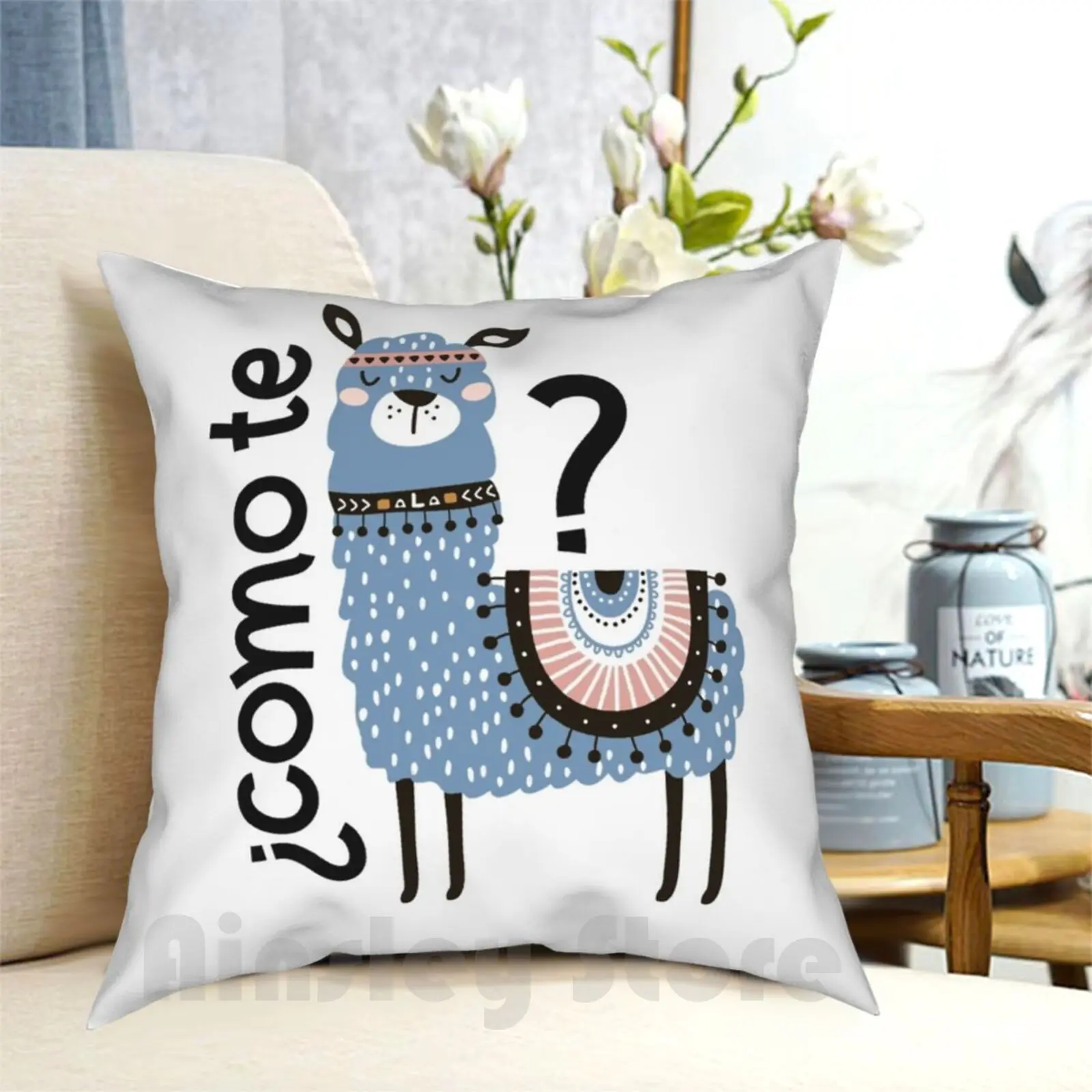 Como Te Llamas ? Funny Blue Llama Pillow Case Printed Home Soft DIY Pillow cover Como Te Llamas Como Llama Animal Blue