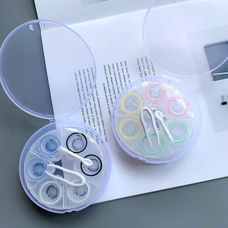 Push Polygon Contact Lens Case Women Ins Transparent Portable Color Contact Lenses Travel Containers For Storage Lens Gift Girl
