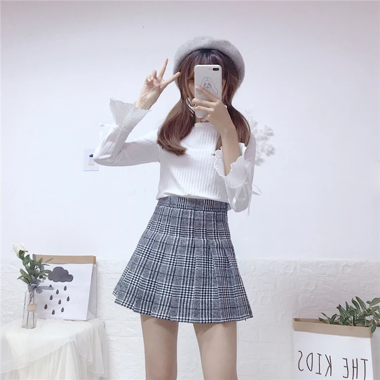 2020 spring new Japanese loli retro plaid high waist pleated skirt  age-matching wild jsk dress women