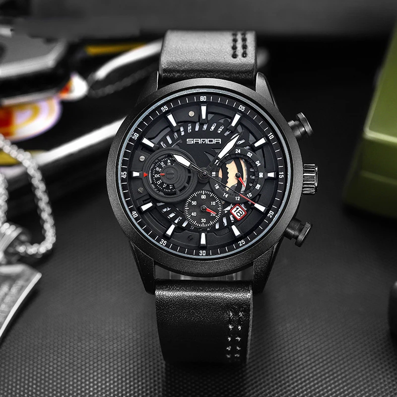 UTHAI CE90 Six-Hand Cool Big Dial Three-eye Men's Watch Strap Fashion Trend Waterproof Men's Quartz Watch