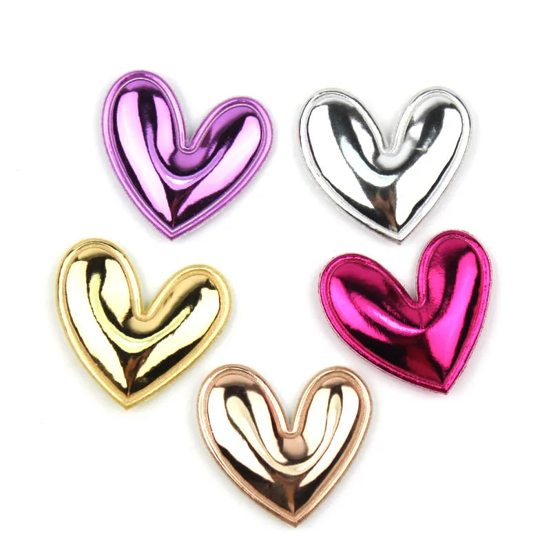 30PCS 5*5cm Mirror PU Heart Shape Padded Appliques For Kids Hair Clip Hat Decor Ornament and Garment Accessoires Wholesale