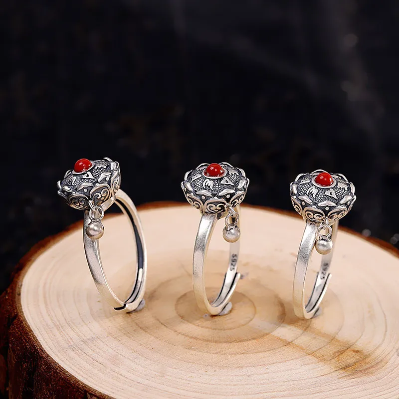 Uglyless GOOD LUCK Buddhistic Prayer Wheel Spinning Rings Men Women Rotating 6-word Mantra Unisex Rings 925 Silver Lotus Bijoux view 2