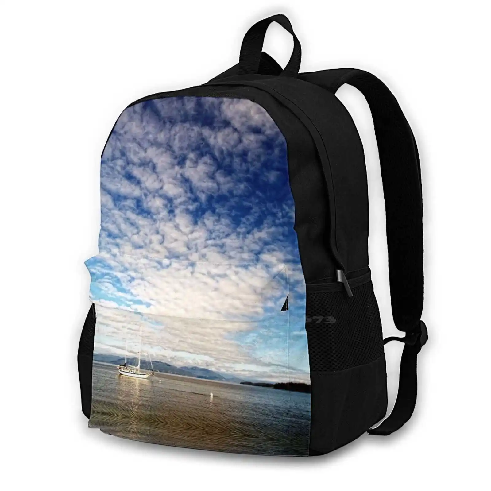 

Big Sky #2 Backpack For Student School Laptop Travel Bag Sky Clouds Ocean Sailboat Wind Water Guemes Island