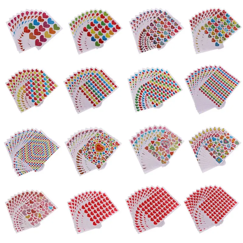 

10 Sheets Heart Stickers Love Decorative Sticker Kids Envelopes Cards Craft Scrapbooking Party Prize Class Rewards Award