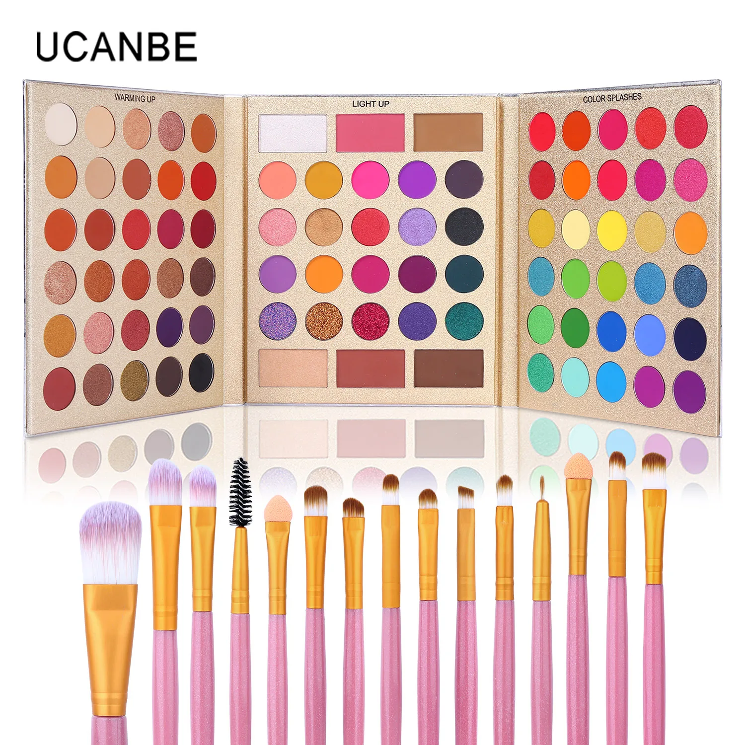 Ucanbe Pretty All Set Eyeshadow Palette with 15pcs Makeup Brushes Matte Shimmer Glitter Waterproof Make Up Set All In One