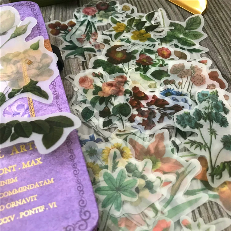 40Pcs Flowers Plant Stickers Junk Journal Planner Stickers Scrapbooking Vintage Card Decorative Sticker DIY Craft Photo Albums