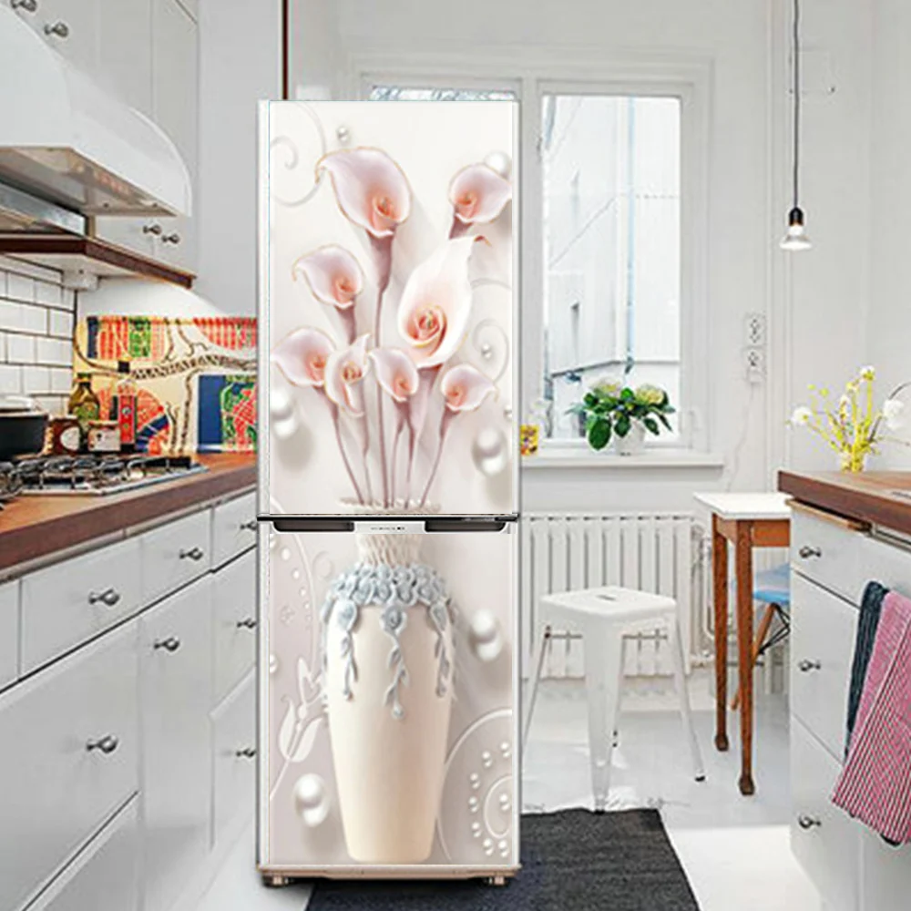 Modern Style Refrigerator Stickers Film Creative Fully Sticky Decoration Self-reliable Retrofit Sticker Kitchen Decor Flower