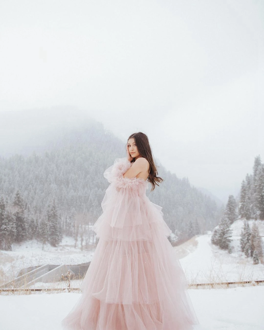 Vestido de baile de graduación, manga con volantes, sin tirantes, cintura alta, en capas, tul hinchado, largo hasta el suelo, vestidos de noche