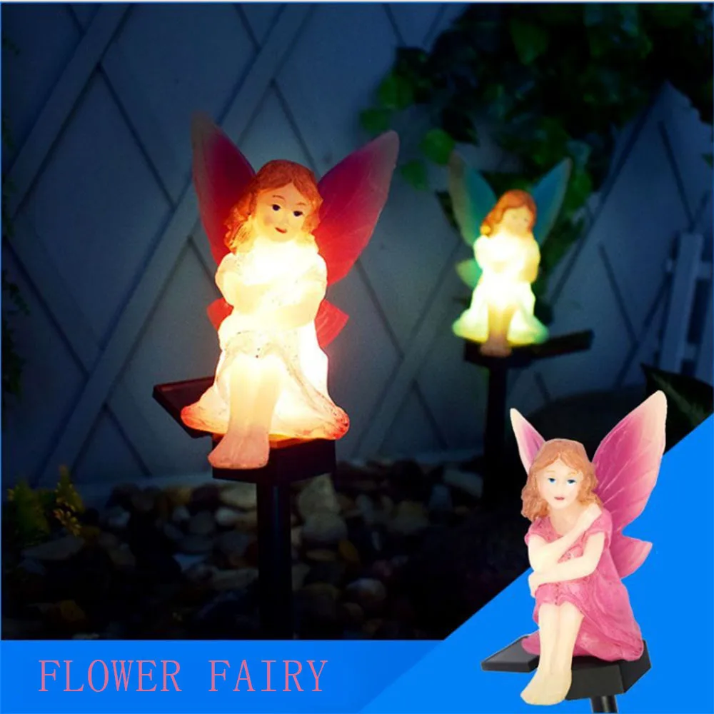 Outdoor LED Garden Solar Landscape Lamps Fairy Sensor On/Off Decor Lantern Angel Plug Waterproof Holiday Lawn Path Yard Lighting