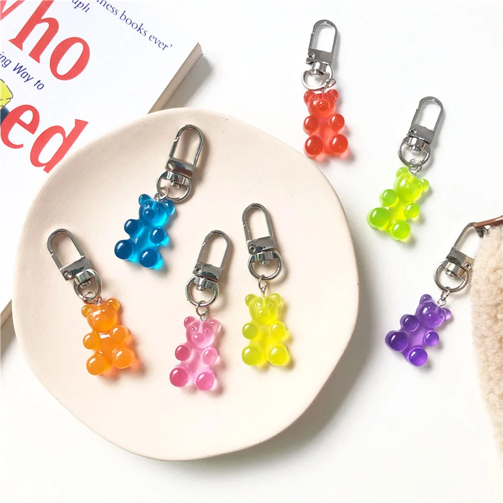 1Pcs Candy Color Gummy Bear Keychain For Women Cute Resin Bear Charms Keyring Fashion llavero Jewelry gifts for women