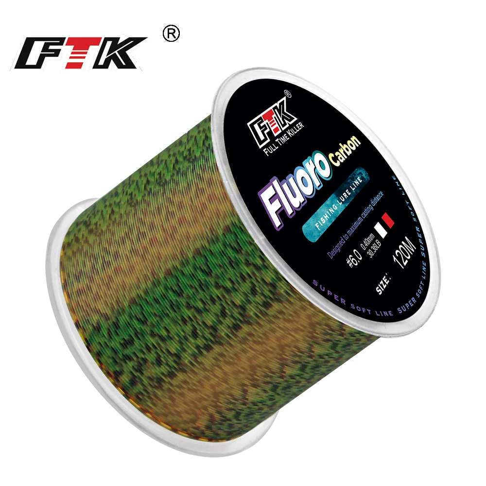 FTK 120m Fishing Line 0.2mm-0.6mm 7.15LB-45LB Fluorocarbon Coating Treatment Process Carbon Surface Nylon Dot-Dash Line