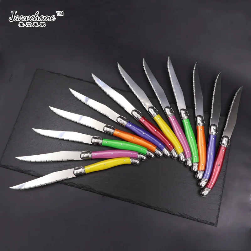 Jaswehome 12pcs laguiole stainless steel steak knife set dinner table knife set dessert knife for dinner cutlery set
