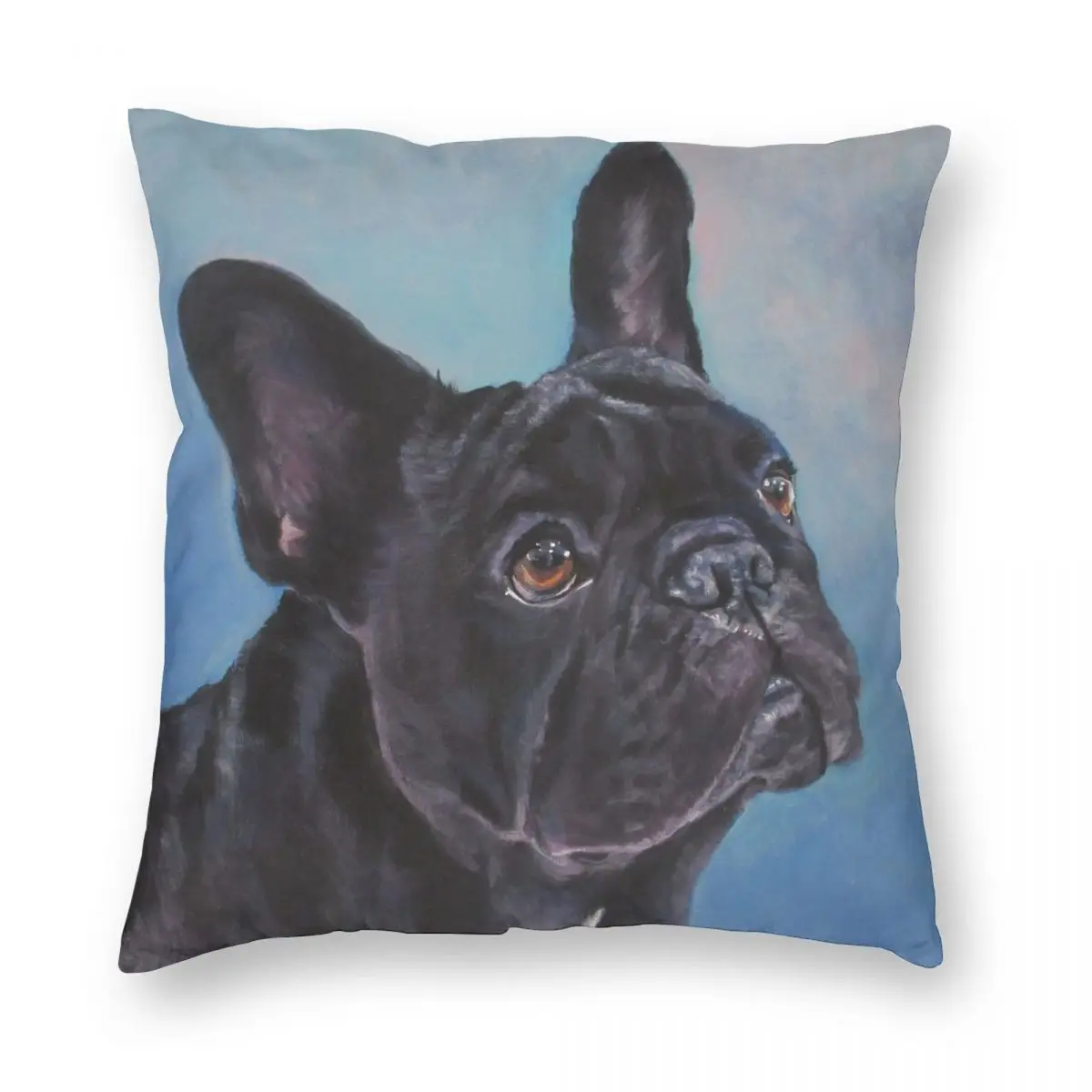 

French Bulldog Fine Art Square Pillowcase Polyester Linen Velvet Pattern Zip Decor Home Cushion Cover 18"