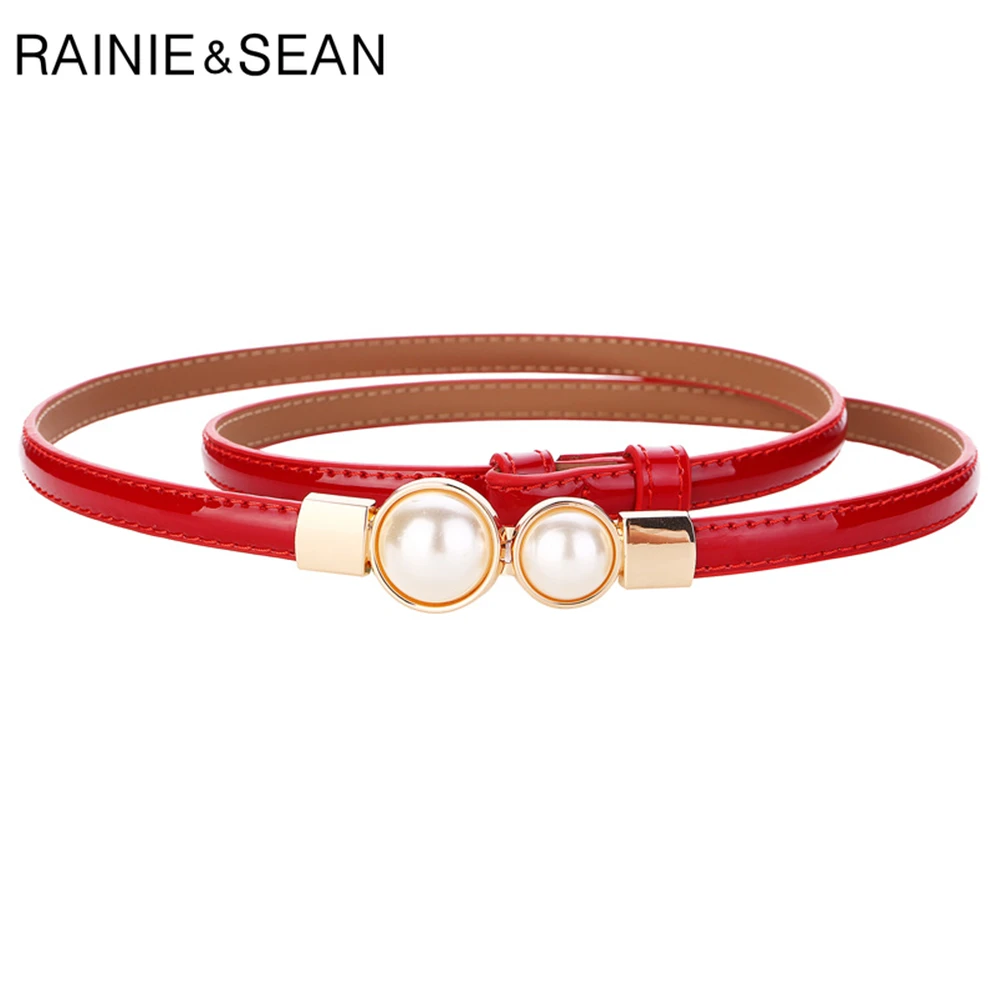 RAINIE SEAN Rosa Damen Gürtel für Kleider Echt Leder Dünne Frauen Gürtel Perle Schnalle Schwarz Rot Rosa Gold Marke Weibliche taille Gürtel