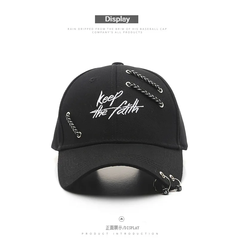 Outdoor Herren Damen Punk Hip-Hop Baseballkappe Neue Koreanische Stylische Dad Hat mit Kettenring Snapback Hüte Sporthut – Detail 5