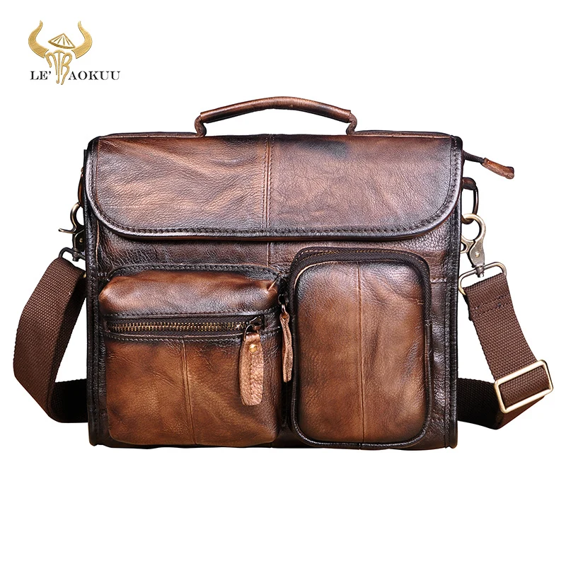 Original Leather Male Casual Design Student Shoulder Messenger Crossbody bag Fashion College Satchel 10\