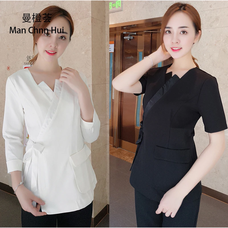 Beauty clothing Korean Style black Spa Health Club Beauty Salon spa uniform beautician uniform top+pants Women\'s massage suit