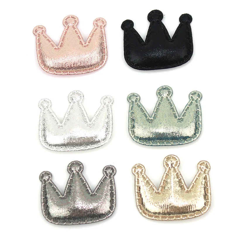 42Pcs 3.2*3.8cm Shiny PU Leather Crown Padded Appliques For DIY Kids Headwear Gifts Crafts Decoration Clothing Accessories