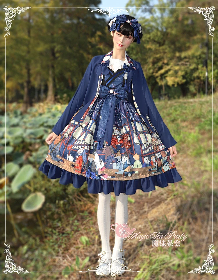 Robe de princesse gothique lolita pour filles, tenue vintage falbala taille haute imprimée style victorien, kawaii, lolita jsk loli