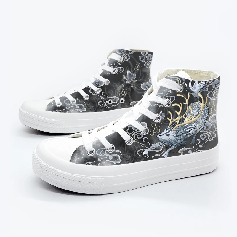 Amy and Michael Original Design Customized Kirin Hand Painted Shoes for Women Unisex Students Fashion High Top Canvas Sneakers