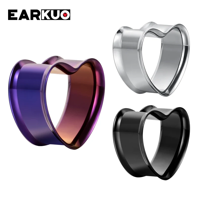 EARKUO Unique Stainless Steel Eye Opal Roman Numeral Heart Ear Tunnels Gauges Body Piercing Jewelry Earring Plugs Expanders 2PCS