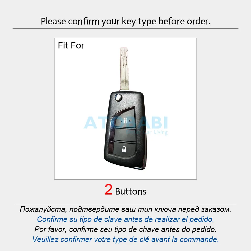 Leather Car Key Case 2 Button Folding Keychain Holder Remote Control Fobs Protector Cover For Toyota Aygo Hilux Auris Yaris 2018