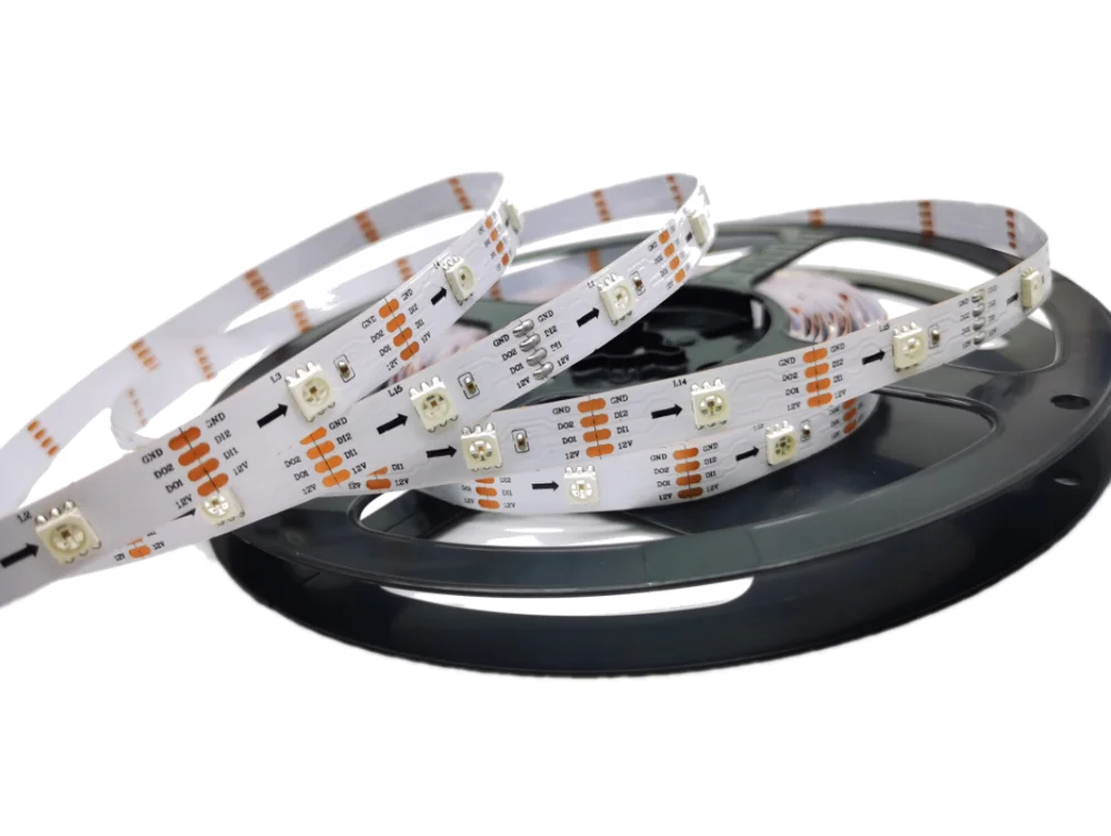 GS8208 RGBIndividual addressable pixel led strip light;DC12V input 30/60/144 pixels/leds/m,IP30/IP65/IP67 Black/White PCB