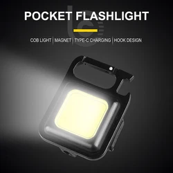 Mini LED Flashlight Work Light Portable Pocket Flashlight Keychains USB Rechargeable for Outdoor Camping Small Light Corkscrew