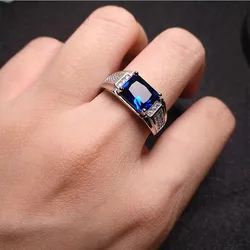 Blue Crystal Sapphire Topaz Gemstones Zircon Diamonds Rings for Men 18k White Gold Filled Jewelry Bague Trendy Bands Accessories