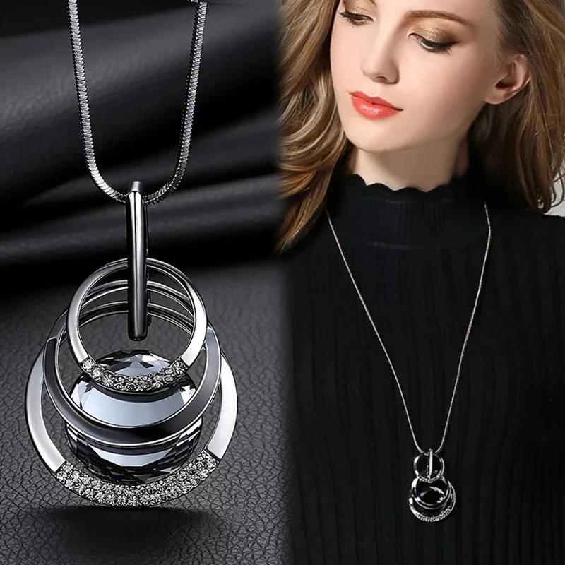 Meyfflin Collier Femme Long Necklaces & Pendants for Women Round Statement Necklace Maxi Colar Chain Fashion Jewelry 2022 Bijoux