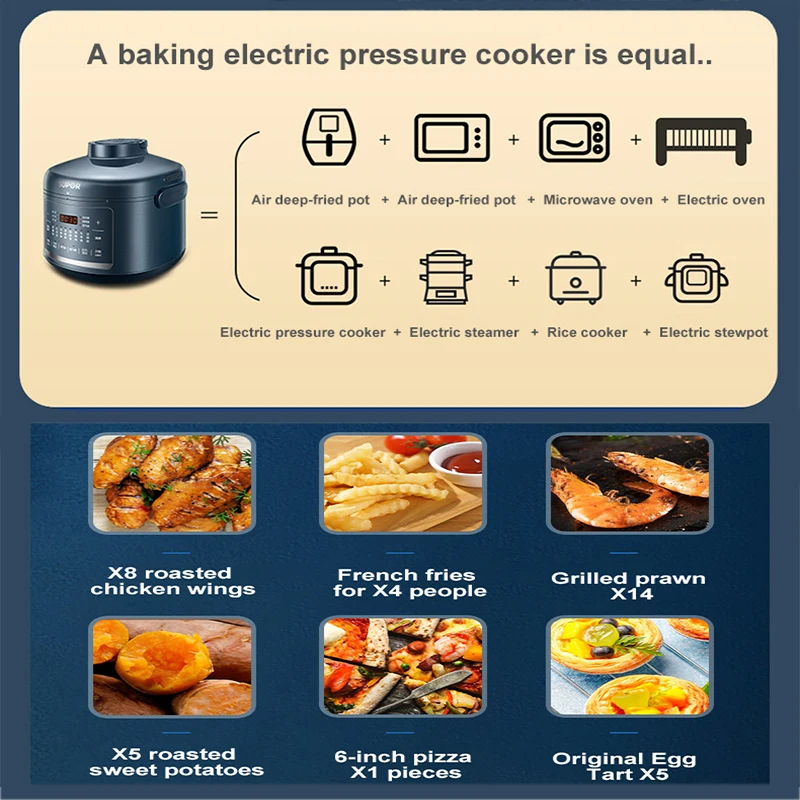 SUPOR Electric Pressure Cooker 5L Rice Cooker 70KPA High Pressure Quick Cooking Multifunction Pot Can Be Used As Air fryer