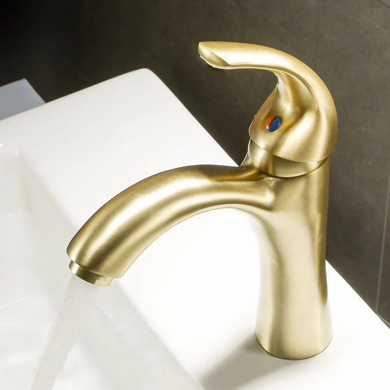 Bathroom Brushed Gold Basin Faucet Brass Mixer Sink Faucet Single Handle Deck Mounted Toilet Tap