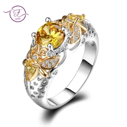 Bee Design Prong Setting Finger Rings For Women Men 925 Silver Jewelry Party Wedding Citrine Ring Size 6-10 Wholesale Gifts