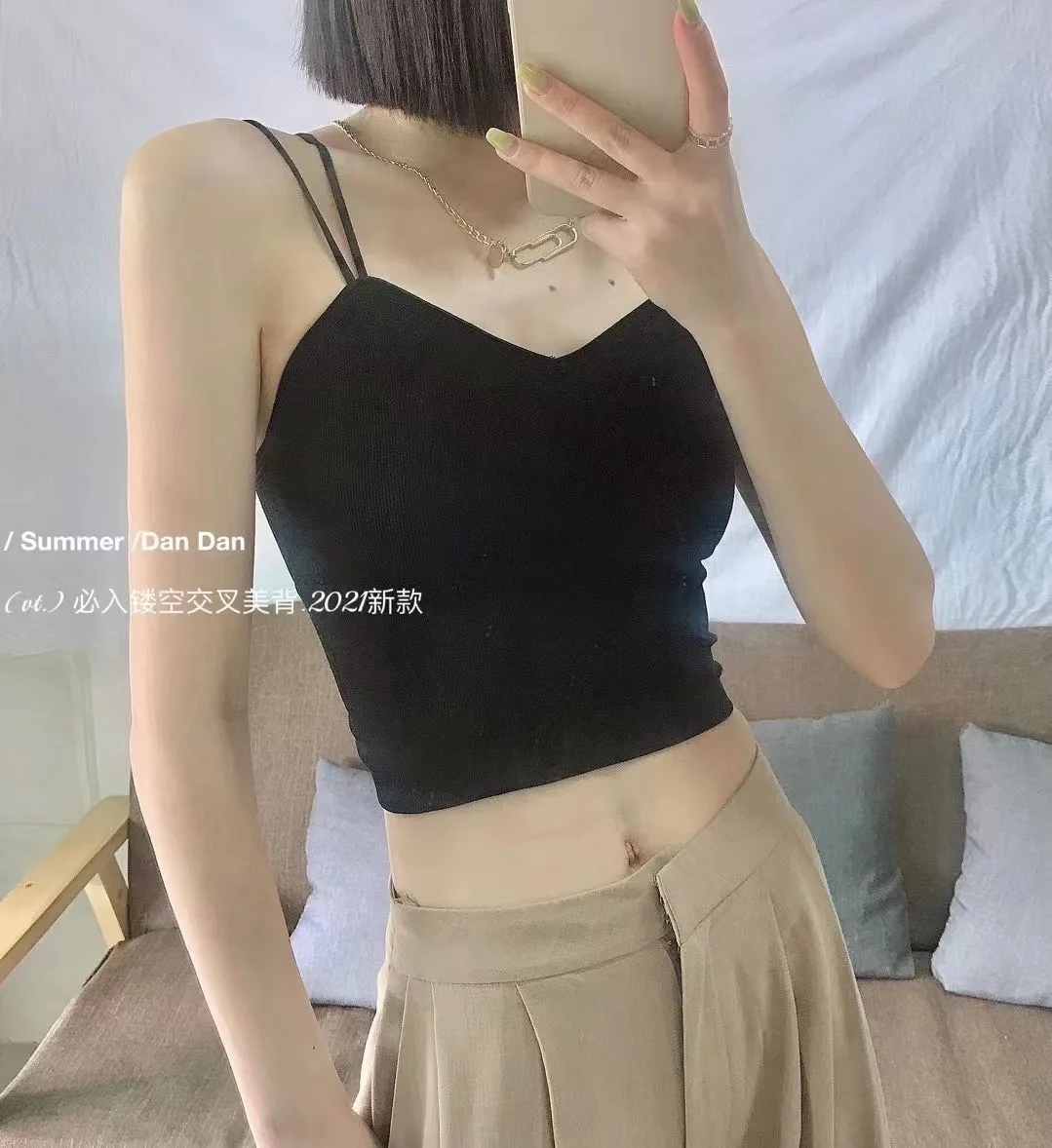 Women's Cotton Underwear Sexy Solid Color Top Fashion Open Back Sling Sports Tank Up Summer Hot Selling Top Female Sexy Lingerie