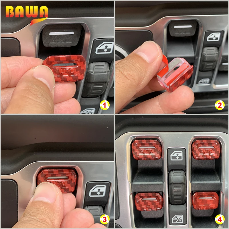 BAWA Car Window Control Button Decoration Stickers Cover Accessories for Jeep Wrangler JL Gladiator JT 2018 2019 2020 2021 2022