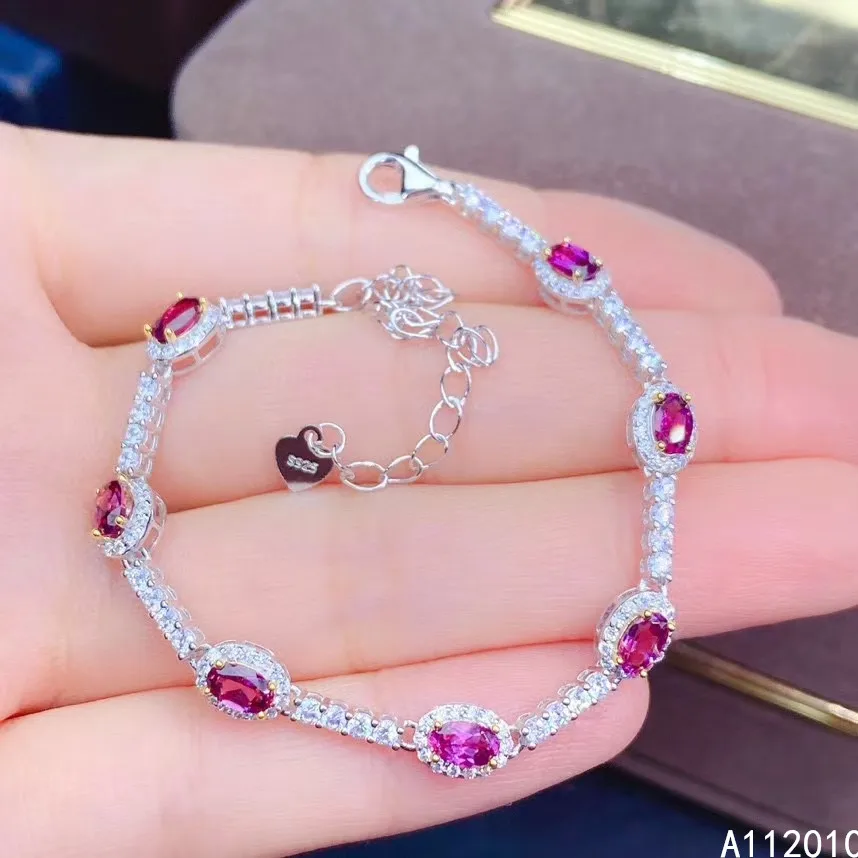 

KJJEAXCMY-925 Sterling Silver Bracelet Women, Inlaid Gemstone, Garnet, Fine Jewelry, Birthday Party Gift, Wedding, Engagement,