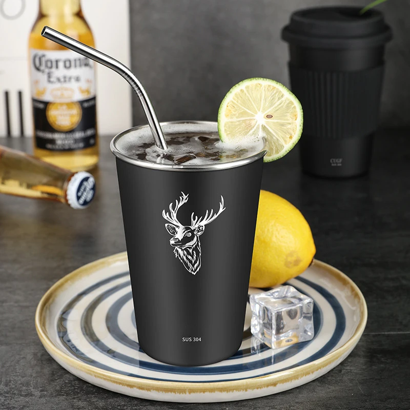 Christmas Elk Stainless Steel Metal Beer Cup Cold Drink 400/500Ml Coffee Tumbler Tea Milk Mugs Home for Camping 2023 Gift